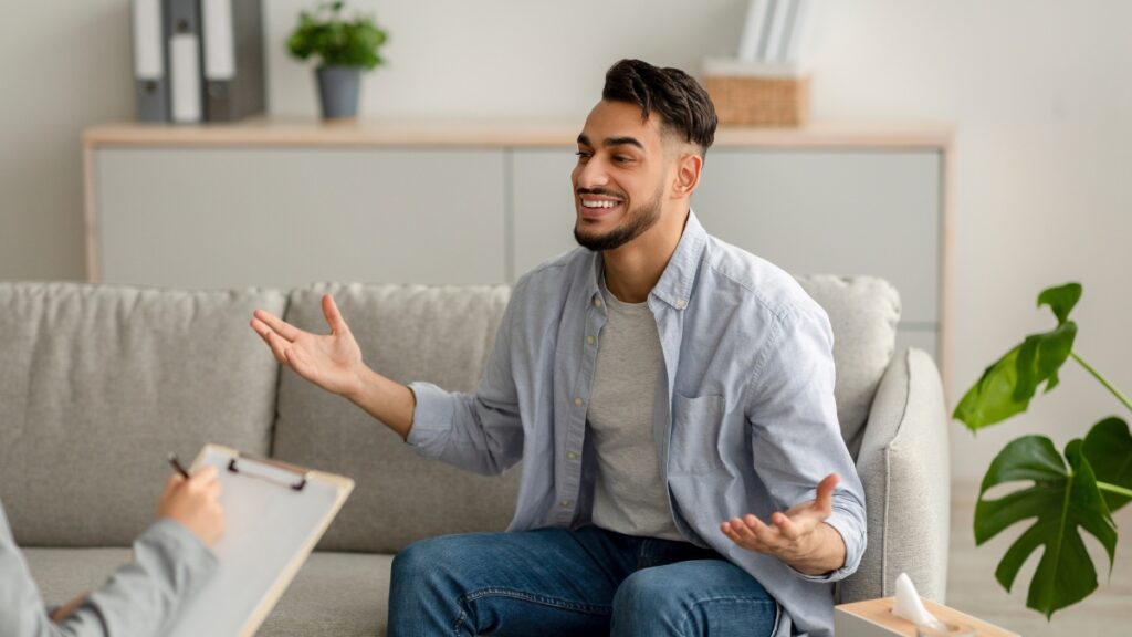 A man enjoys individual therapy during addiction aftercare in Knoxville, TN